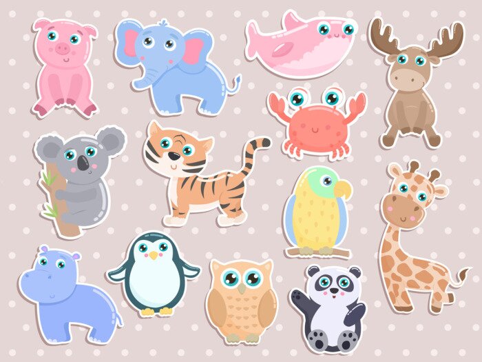 Sticker  Ensemble d'autocollants animaux mignons