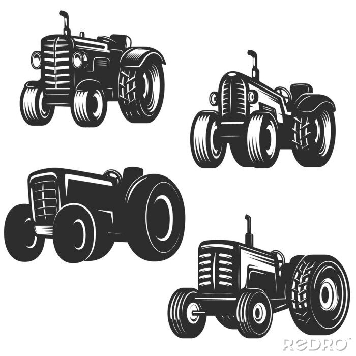 Sticker  Ensemble d'icônes de tracteur rétro. Éléments de design pour logo, étiquette, emblème, signe. Illustration vectorielle