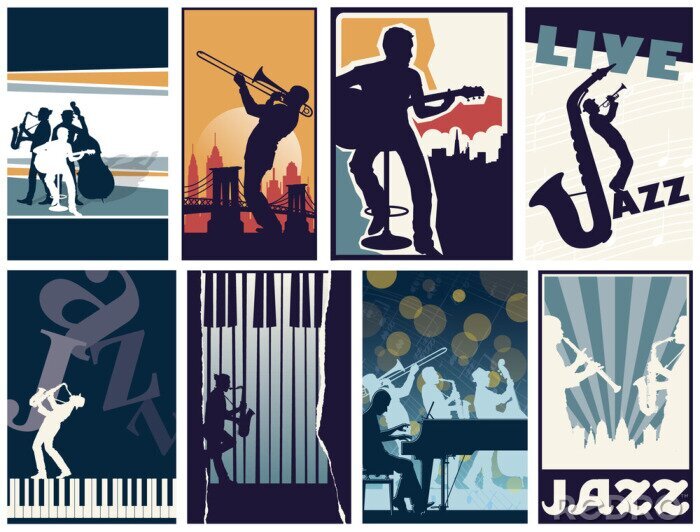 Sticker  Ensemble de 8 différents vecteurs jazz posters