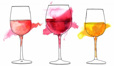 Sticker  Ensemble de dessins vectoriels et aquarelles de verres à vin
