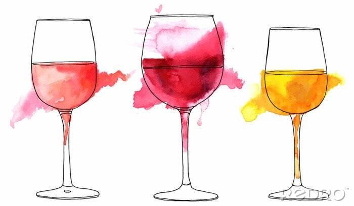Sticker  Ensemble de dessins vectoriels et aquarelles de verres à vin