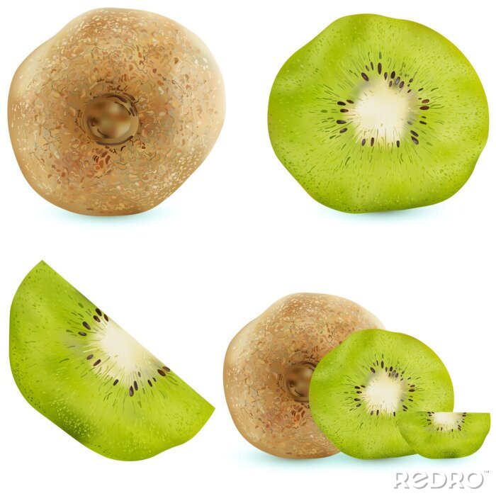 Sticker  Ensemble de kiwi réaliste. Illustration vectorielle, fruits sur fond blanc, vitamines