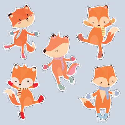 Sticker  ensemble de mignon autocollant avec ensemble de renard