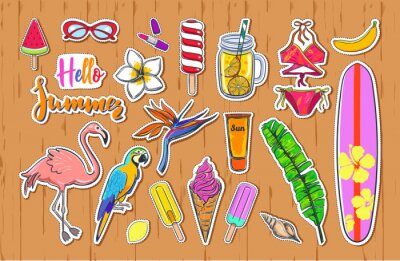 Sticker  Ensemble de mode autocollants d'été badges icônes patches. Calligraphie dessinée à la main.