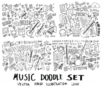 Sticker  Ensemble de musique doodle dessinés à la main Croquis vecteur ligne ebriquet griffonnage eps10