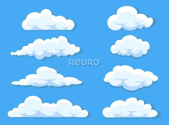 Sticker  Ensemble de nuages version dessin animé sur un fond bleu