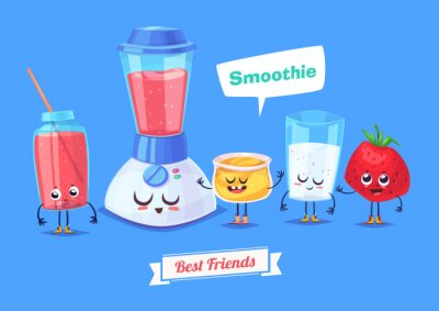 Sticker  Ensemble de personnages de petit déjeuner. Dessins animés vecteur mignon