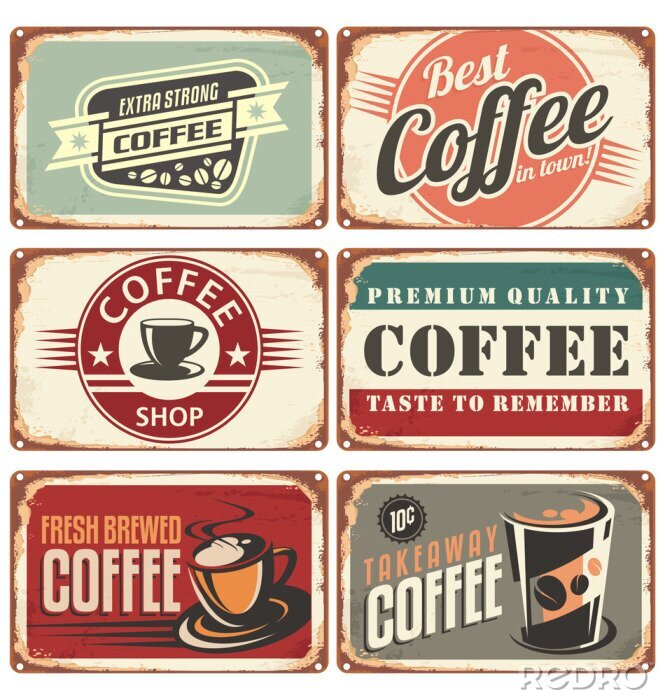 Sticker  Ensemble de signes d'étain de café cru