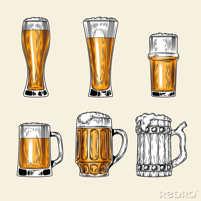 Sticker  Ensemble, icônes, plein, verre, bière