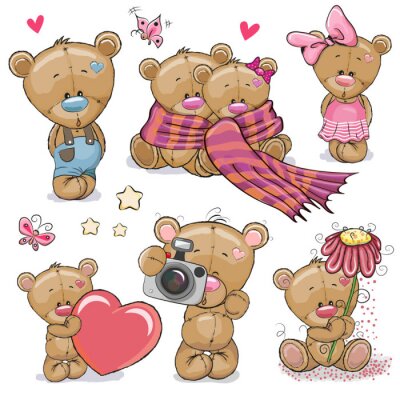 Sticker  Ensemble, mignon, dessin animé, teddy, ours