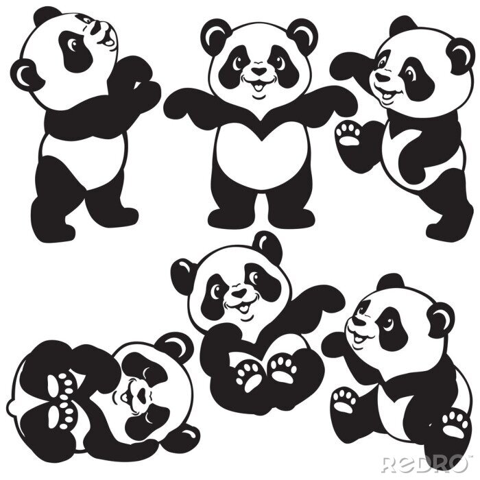 Sticker  ensemble noir et blanc avec panda de bande dessinée