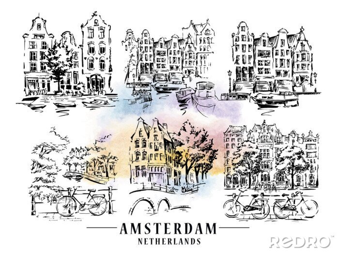 Sticker  Esquisse d'architecture d'Amsterdam