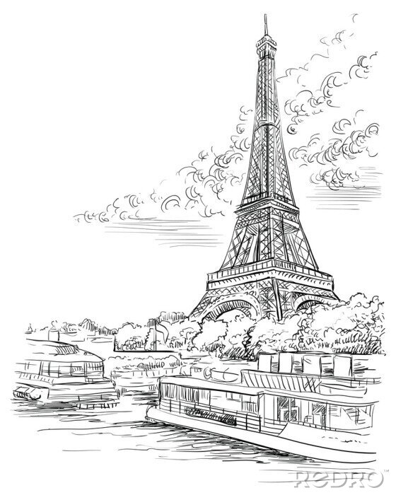 Sticker  Esquisse noire de la Tour Eiffel à Paris