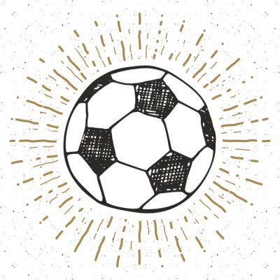 Sticker  Étiquette vintage, tiré à la main Football, croquis de ballon de football, grunge badges rétro texturé, typographie design t-shirt impression, illustration vectorielle