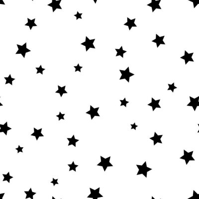 Sticker  Étoile modèle sans couture. Rétro fond noir et blanc. Éléments chaotiques. Résumé, géométrique, FORME, texture. Effet du ciel. Conception, modèle, pour, papier peint, emballage, tissu, textile