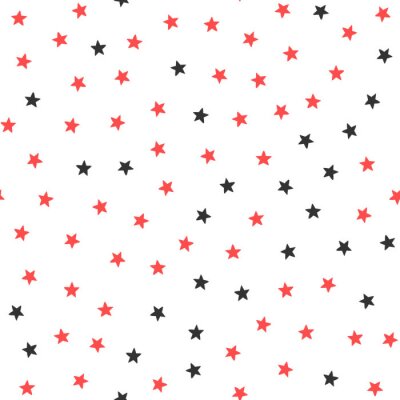 Étoiles noires et rouges sur fond blanc. Modèle sans couture