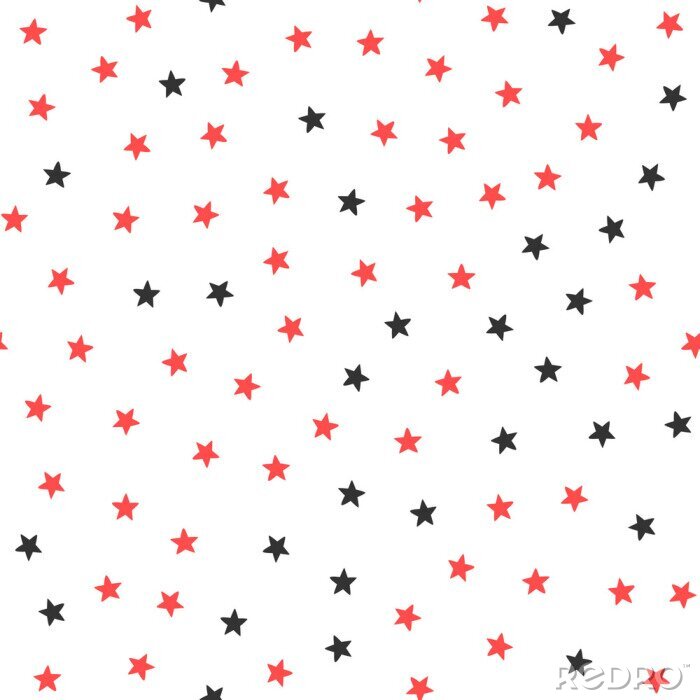Sticker  Étoiles noires et rouges sur fond blanc. Modèle sans couture