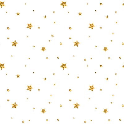 Sticker  Étoiles, polka, pois, seamless, modèle, or, blanc, retro, fond. Résumé, doré, conception, papier peint, noël, décoration, confettis, textile, emballage. Symbole, vacances, vecteur, Illustration