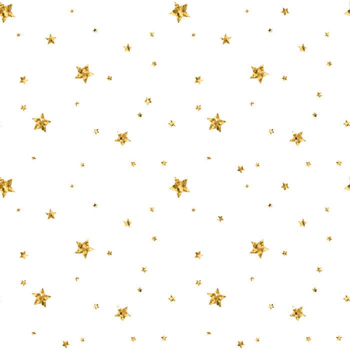 Sticker  Étoiles, polka, pois, seamless, modèle, or, blanc, retro, fond. Résumé, doré, conception, papier peint, noël, décoration, confettis, textile, emballage. Symbole, vacances, vecteur, Illustration