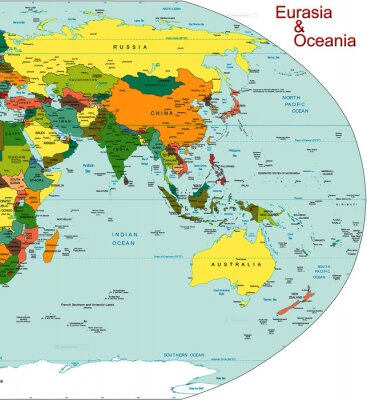 Eurasia Océanie pays Monde de continent
