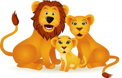 Sticker  Famille de lions sur fond blanc
