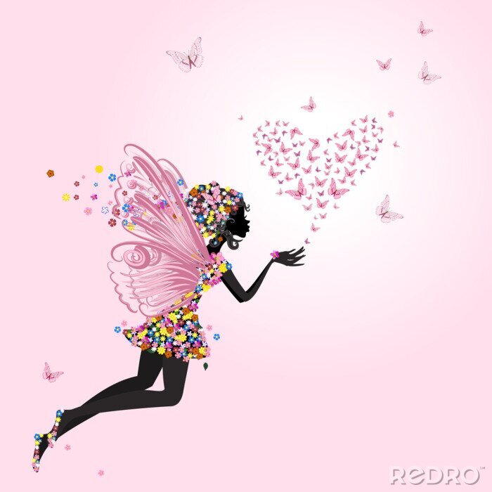 Sticker  Fée avec un valentine de papillons