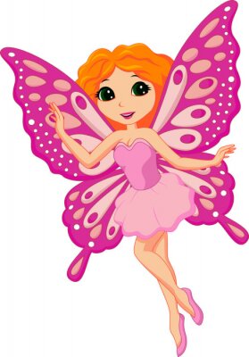 Sticker  Fée rouge aux ailes de papillon rose