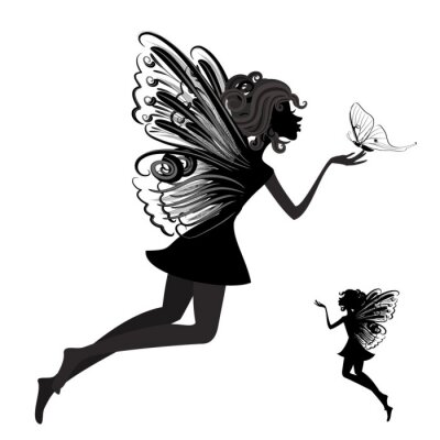 Sticker  Fées aux ailes de papillon graphiques en noir et blanc
