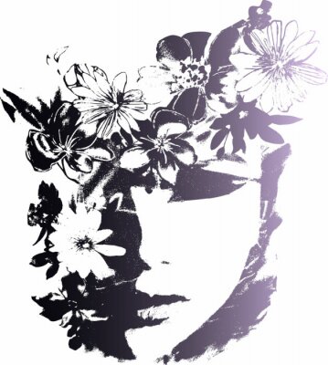 Sticker  femme avec des fleurs illustration de mode