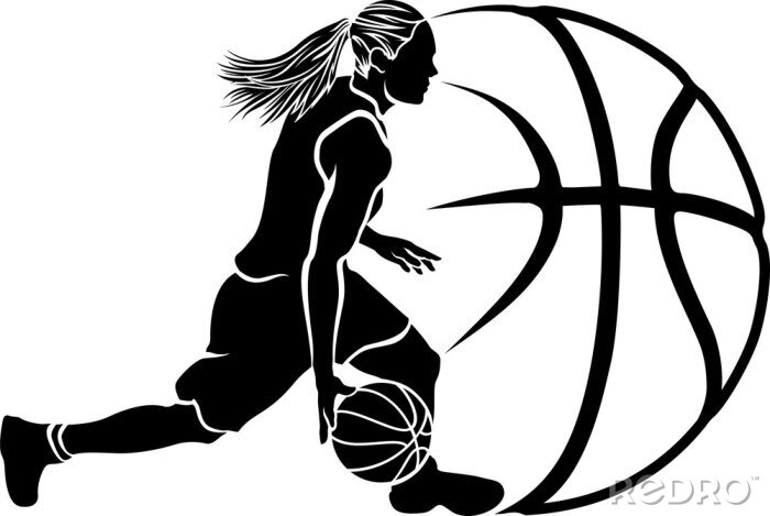Sticker  Femme Basket Dribble Sihouette avec la balle