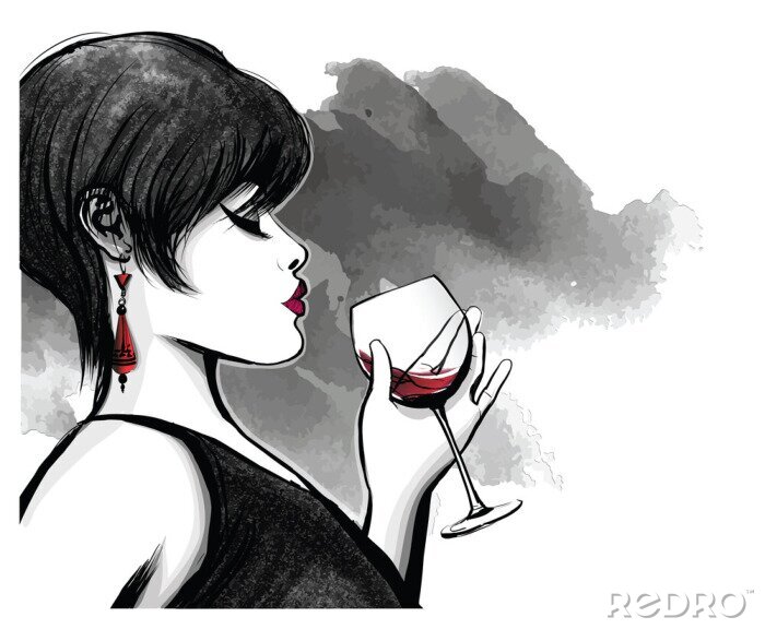Sticker  femme buvant du vin rouge
