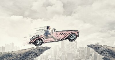 Sticker  Femme, dessiné, voiture