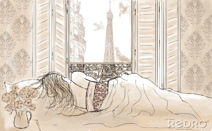 Sticker  femme dormant dans Paris