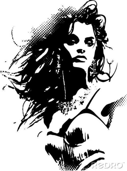 Sticker  Femme en noir et blanc dans un style pop'art