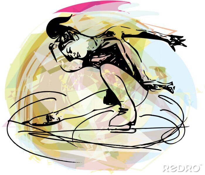 Sticker  femme glace skater au coloré arène sportive