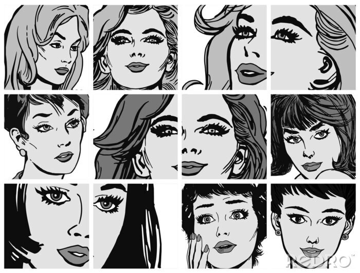 Sticker  Femme pop'art en noir et blanc