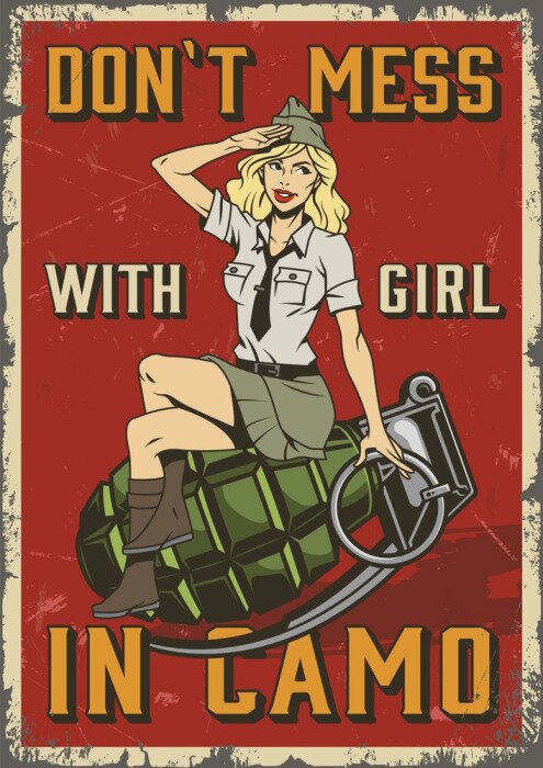 Sticker  Femme sur une illustration militaire vintage