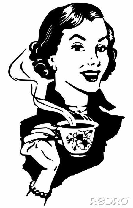 Sticker  Femme tenant une tasse de café graphique rétro