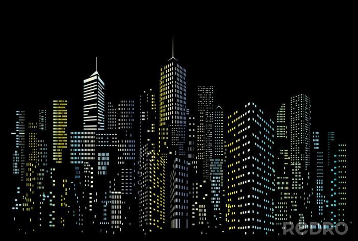 Sticker  fenêtres de couleur de ville de nuit