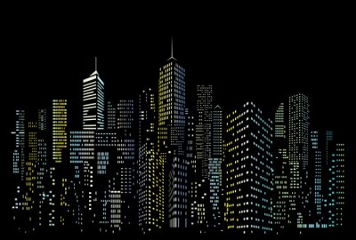 Sticker  fenêtres de couleur de ville de nuit