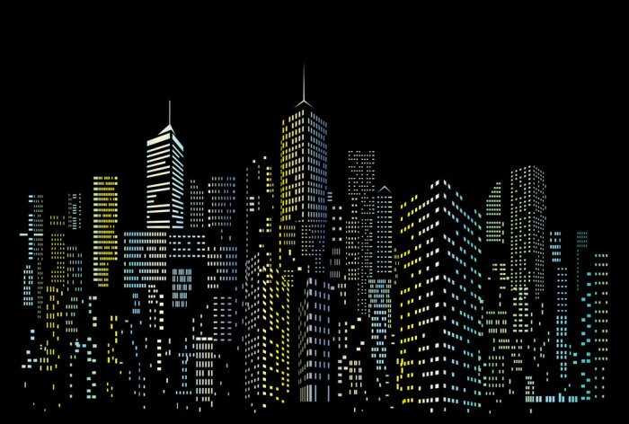 Sticker  fenêtres de couleur de ville de nuit