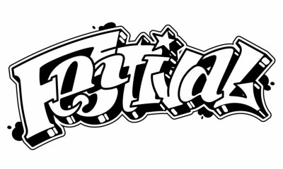 Sticker  Festival vector word in readable graffiti style. Only black line isolated on white background.