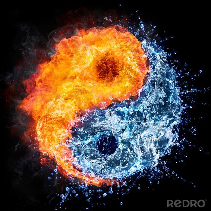 Sticker  feu et l'eau - yin yang notion - symbole tao