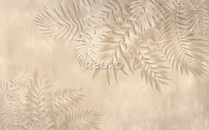 Sticker  Feuilles de palmier beiges sur béton