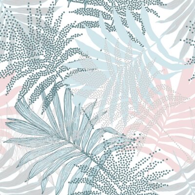 Papier peint à motif  Feuilles de palmier pastel