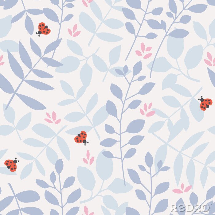 Sticker  Feuilles et coccinelles pastel