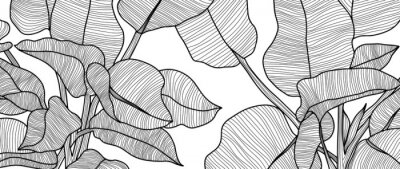 Sticker  Feuilles noires et blanches de plantes tropicales