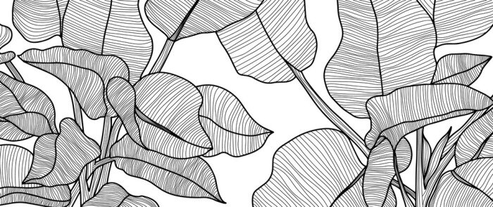 Sticker  Feuilles noires et blanches de plantes tropicales