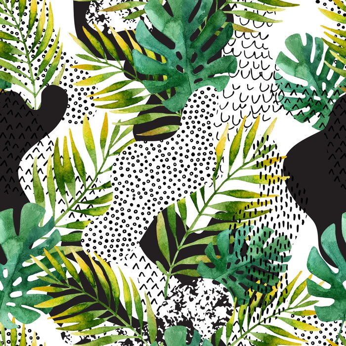 Sticker  Feuilles sur des taches abstraites