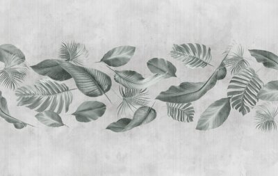 Feuilles sur un mur de béton